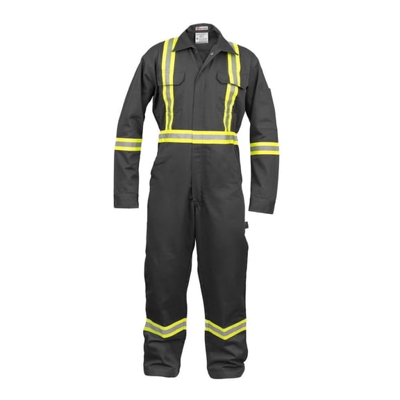 Safety Hi Vis Coverall with Leg Zipper 100% Cotton, 7 oz (Small, Dark Grey)