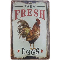 Outdoor Chicken Sign Farm Fresh Organic Eggs Metal Wall Decor Retro Vintage Metal Tin Signs Rustic Farmhouse Country Wall Art Sign 8" X 12"