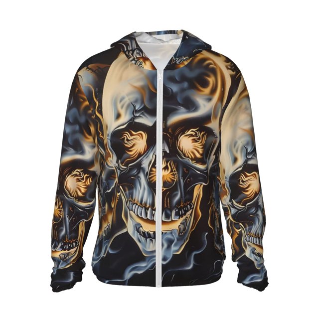 Fotbe Fiery Skull Trio Chaqueta con Protección Solar UPF 50+ para Hombre y Mujer, Camisa con Capucha y Bolsillos-Medium