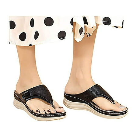 

absuyy Womens Platform Sandals Casual Wedges Summer Slide Sandals #589 Black