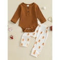 thumbnail image 4 of Baby Toddler 2 Piece Clothes Outfits 0 3 6 12 18 Months Long Sleeve Rompers and Christmas Print Elastic Pants Set for Infant, 4 of 9