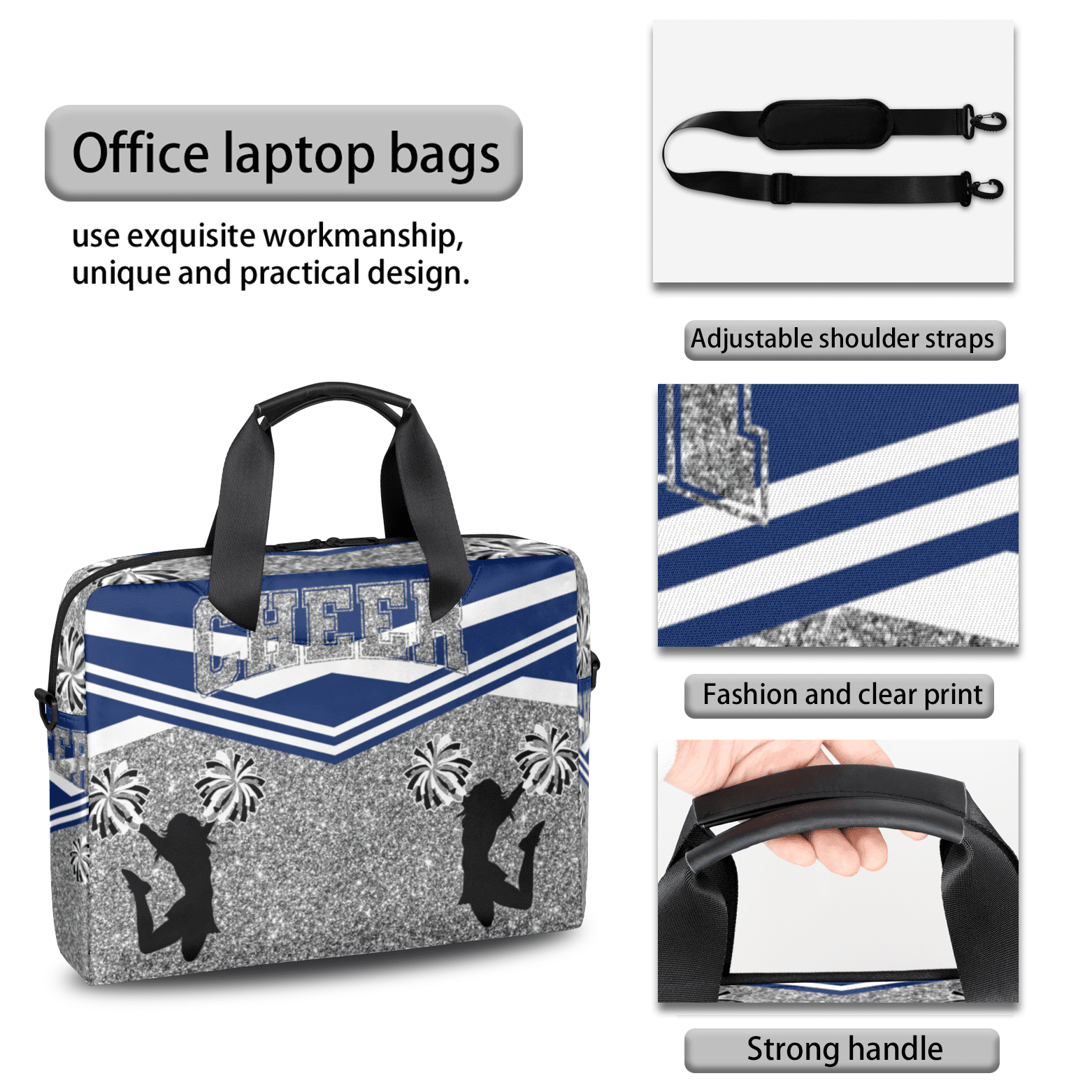 Herdesigns Blue Cheerleading Laptop Bag for Women Men, Computer Case Briefcase Messenger Bags, 15-15.6 inch Laptop Sleeve Shoulder Bag