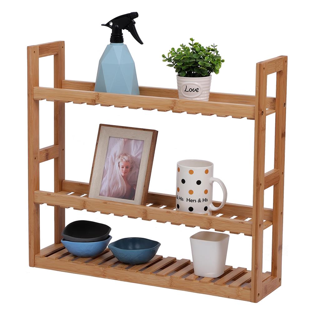 Ktaxon Wall Mounted Organizer Shelf,3Tier Adjustable Bamboo Rack for Bathroom,Living Room