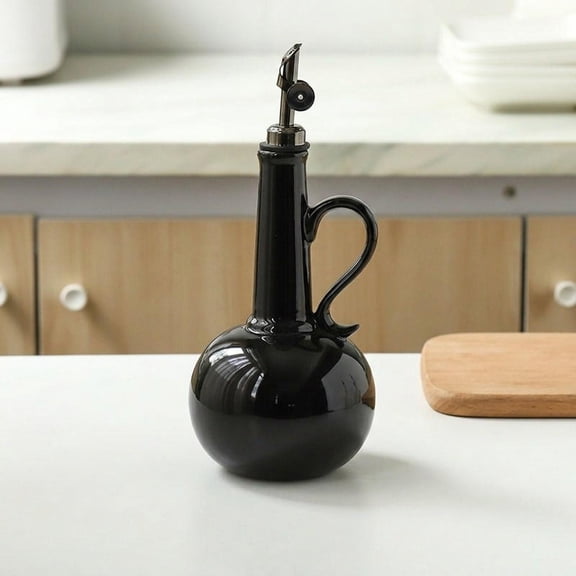 Abbraccia Ceramic Oil Dispenser Bottle 600ml Capacity with Handle Modern Olive Oil Container Liquid Condiment Bottle for BBQ Farmhouse Black