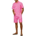 thumbnail image 4 of Conjunto hawaiano de puntos para hombres, camiseta de manga corta de verano, 2 piezas, color rosa, 4 of 5
