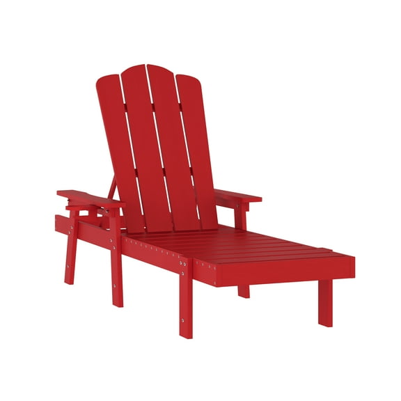 Flash Furniture Commercial Grade Adjustable Adirondack Lounger with Cup Holder, All-Weather Indoor/Outdoor Recycled HDPE Lounge Chair in Red