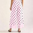 thumbnail image 2 of Womens Lace Trim Wide Leg Pants Polka Dot Print Cropped Lace-Hem Pants with Pockets (Red M), 2 of 5