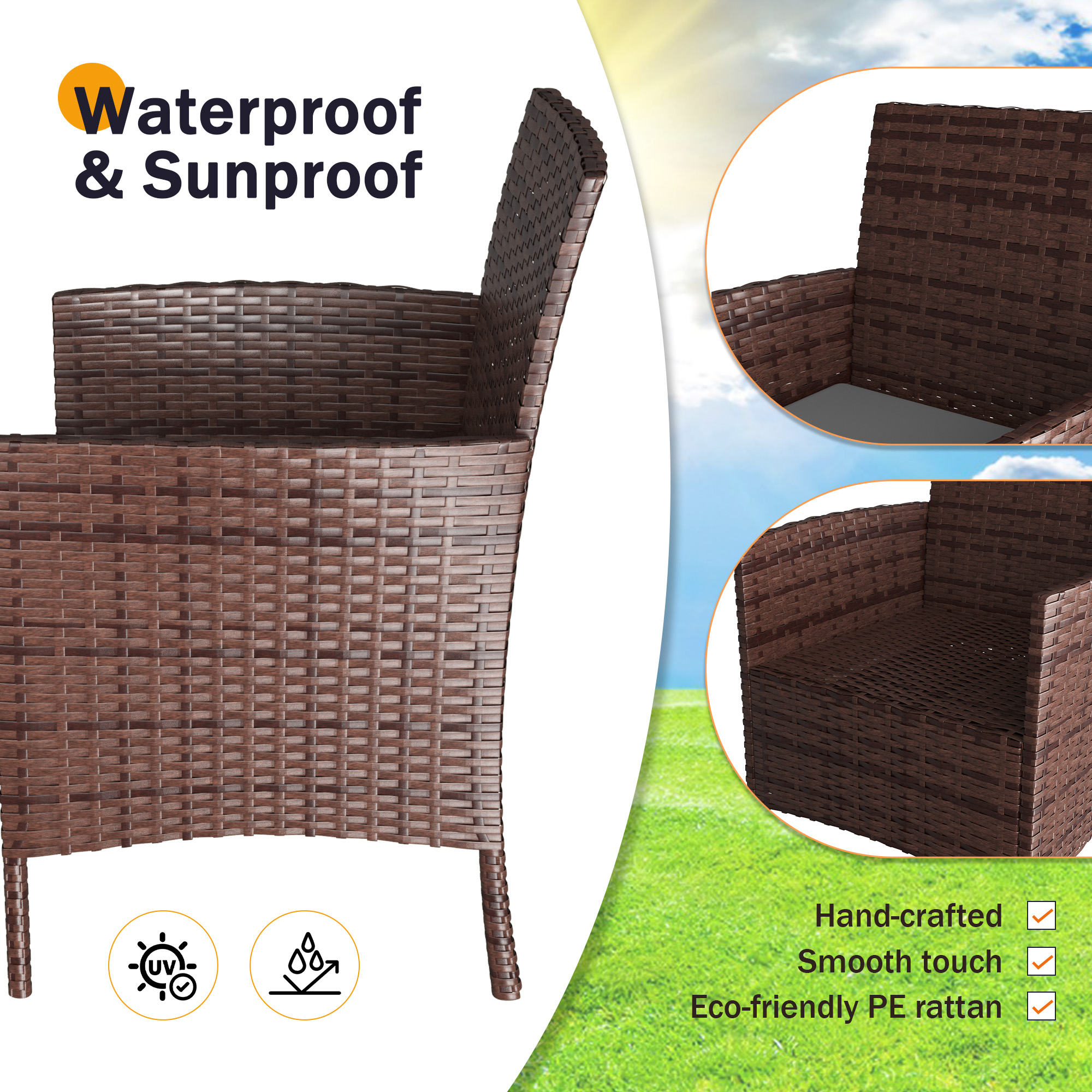 MRUAKA Patio Furniture Set 4 Pieces Porch Furniture Outdoor Modular Wicker Patio Sectional Conversation Furniture Set for Backyard,Porch,Garden,Poolside and Balcony(Grey)