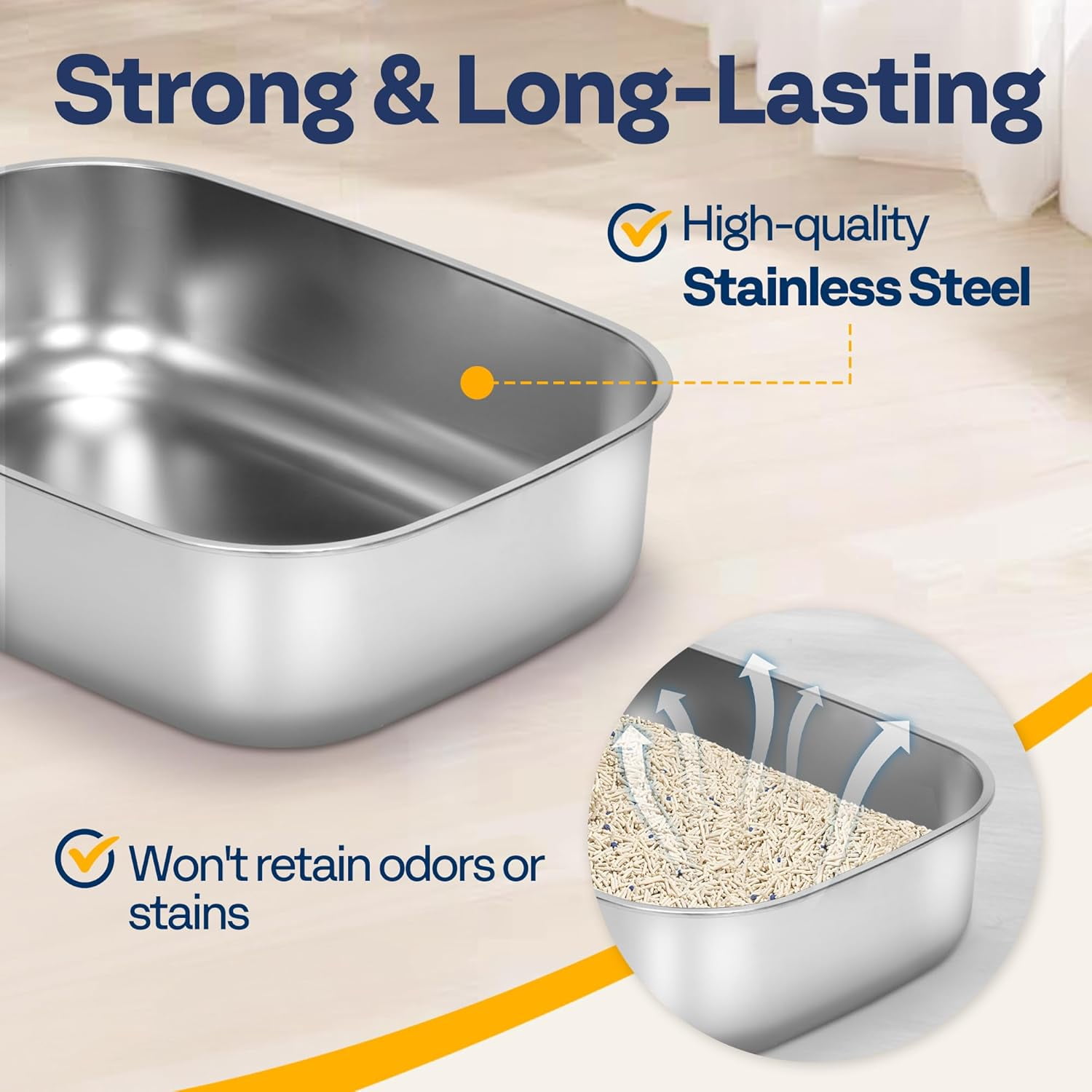 SPECSTAR XL Stainless Steel Cat Litter Box with Cover and Steps, 23'' x 17'' x 12'' Large Metal Litter Box for Cats with Scoop, Easy to Clean, Non-Slip, Ideal for Big or Multiple Cats, Dark Gray