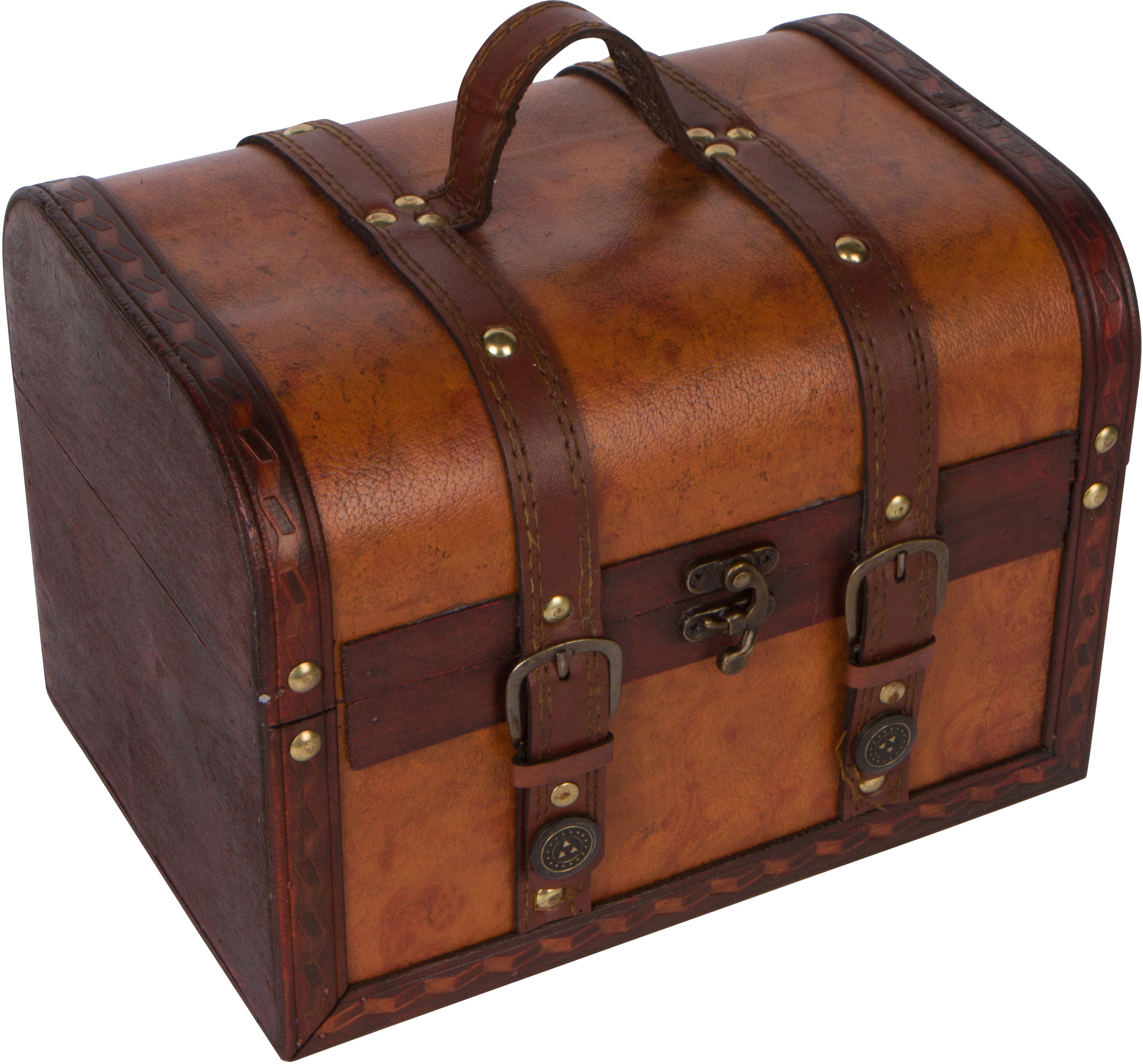 10" Wood and Leather Decorative Chest By Trademark Innovations