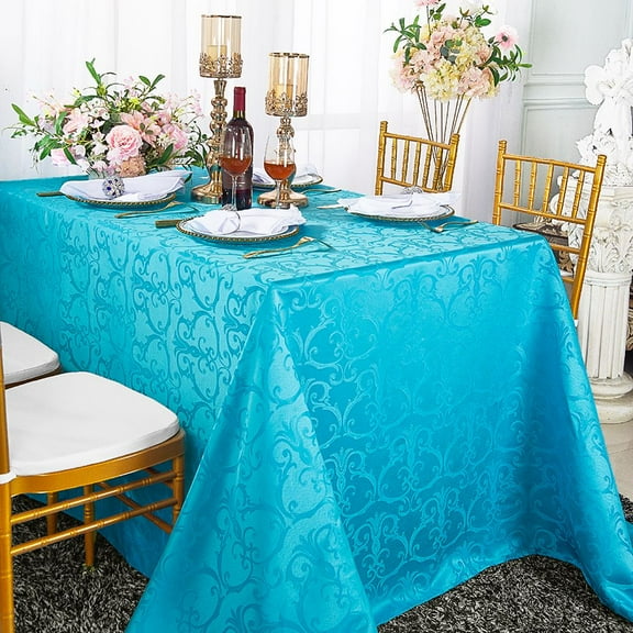 Wedding Linens Inc. 90"x 132" Rectangular Damask Jacquard Polyester Tablecloth Table Cover Linens for Wedding, Events, Decorations - Turquoise