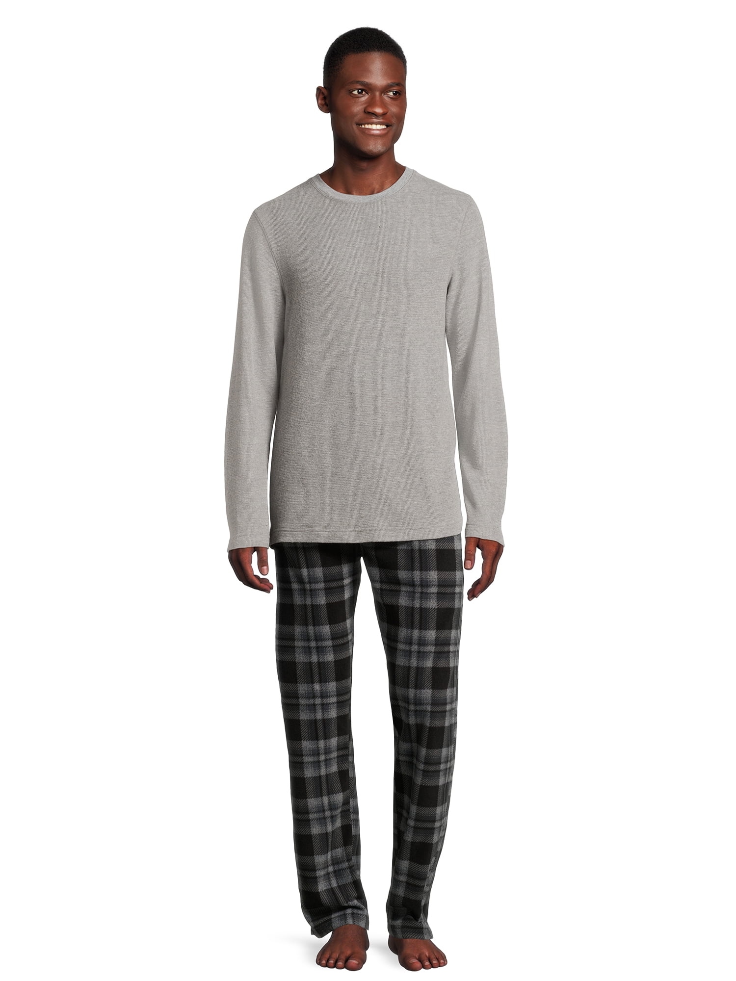 Hanes Men's and Big Men's Xtemp Crewneck and Cozy Microfleece Pants Pajama Set, 2-Piece, Sizes S-5XL