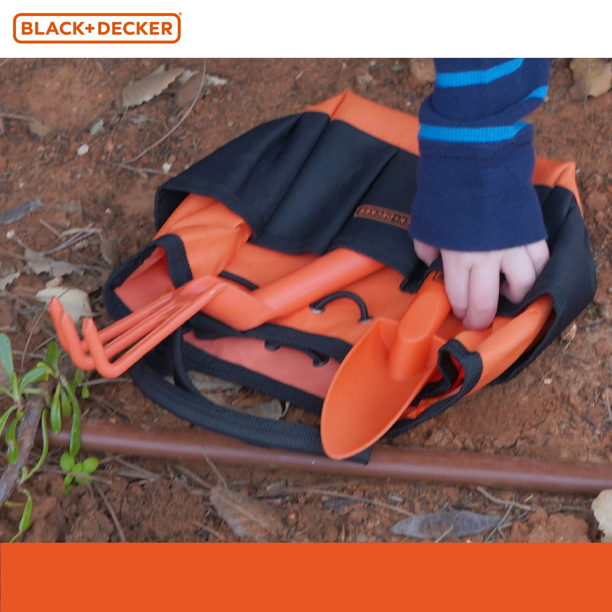 Black and Decker four piece Gardening Hand Toolset for kids â€“ Garden tool bag that holds plastic hand tools