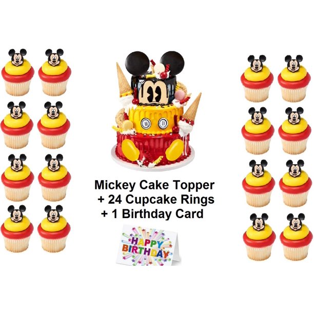 Mickey Cake Topper Set Cupcake Friends Love 24 Pieces Plus Birthday Card Walmart Com Walmart Com