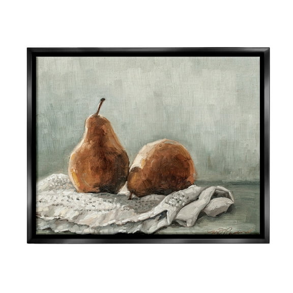 Stupell Industries Pears on Blanket Painting Food & Beverage Painting Black Floater Framed Canvas Art Print Wall Art, 21 x 17