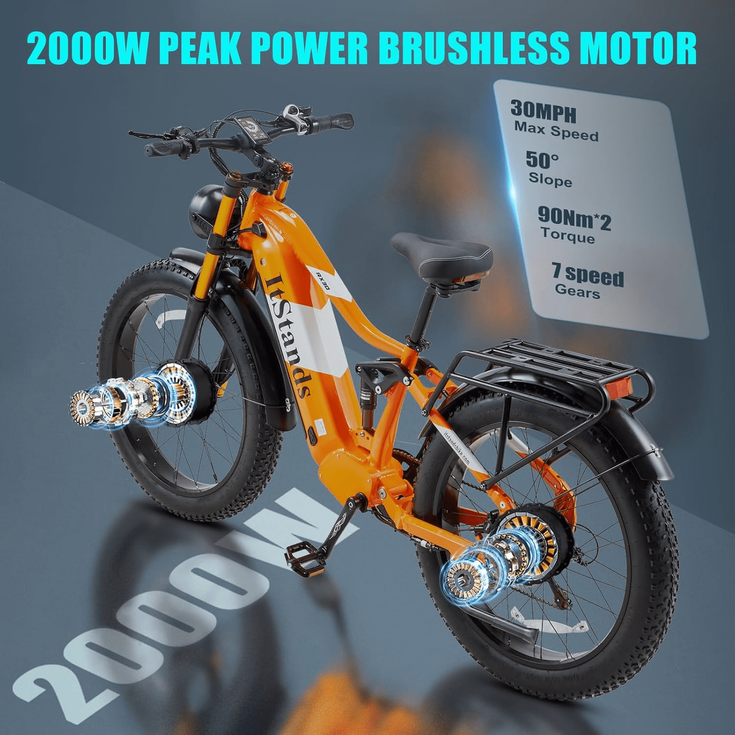 Dual Motors 2000W Electric Bike for Adult 48V 30AH Removable Battery Ebike 26"X4"Fat Tire up to 30MPH &120 Miles Long Range Off Road Beach Mountain Full Suspension Electric Bicycle