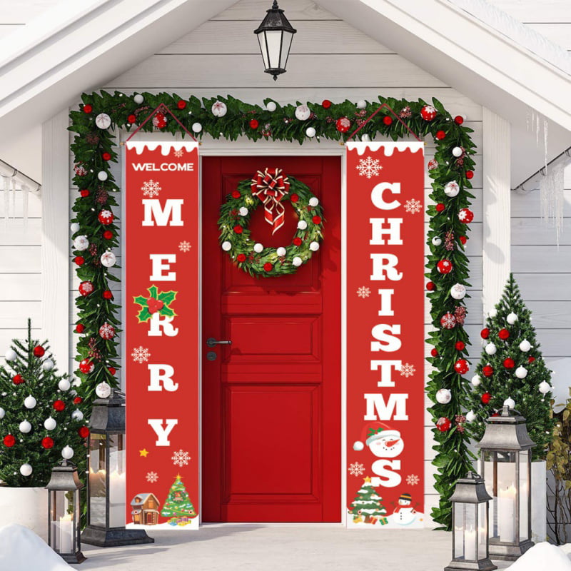 Welcome Christmas Porch Sign Elf Decor Xmas Hanging Front Door Indoor Outdoor Holiday Party Supplies 3 Pieces Christmas Decorations Banner