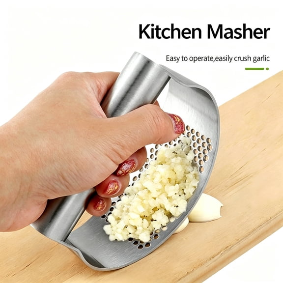 Snmubt Stainless Steel Garlic Press Manual Ring Style Crusher for Large Area Pressing, Kitchen Tool for Mashing Garlic Chopping Spices, Easy Clean Rustproof