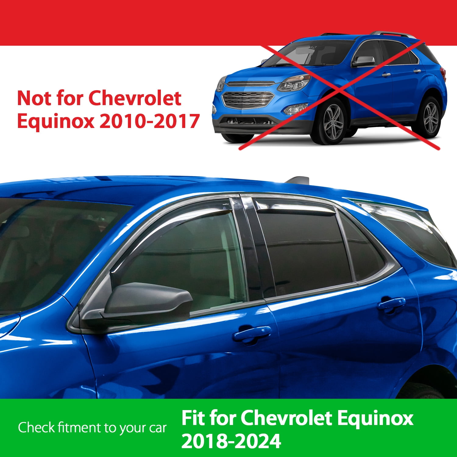 Goodyear Shatterproof in-Channel Window Deflectors for Chevrolet (Chevy) Equinox 2018-2024, Rain Guards, Window Visors for Cars, Vent Deflector, Car Accessories, 4 pcs - GY003489