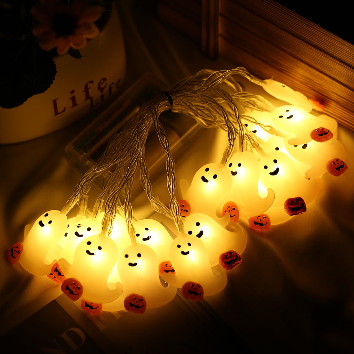 Duety 2Pcs Halloween String Lights,21LED Skeleton Pumpkin Ghost