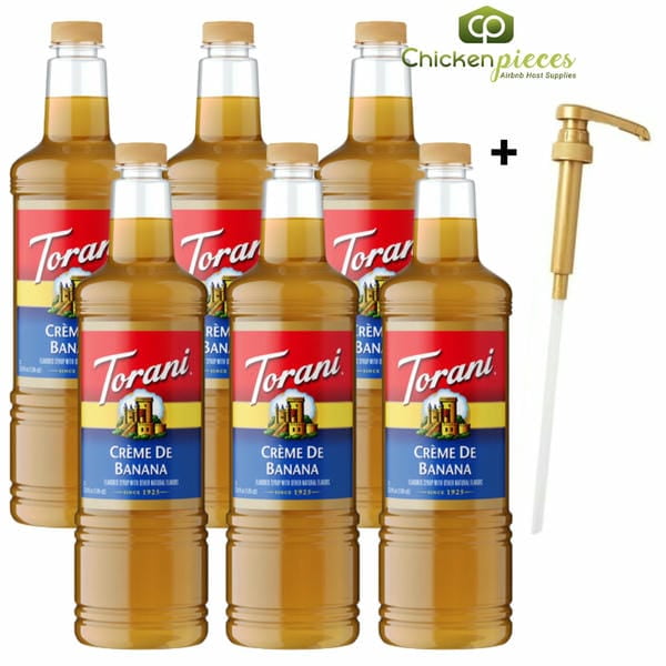 Torani Crème de Banana Flavoring Syrup, Professional Gourmet Dessert Beverage Base with Bonus Squeeze Pump, 1 Liter (33.8 fl oz)