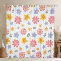 jejeloiu Cartoon Floral Blackout Curtains Set of 2 (38x54 Each),White Pink Blue Curtains and Drapes,Kawaii Flower Living Room Curtains For Children,Super Cozy Room Decor