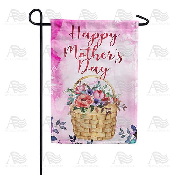 America Forever Happy Mother's Day Flower Basket Garden Flag 12.5 x 18 inches Red Rose Green Leaves Double Sided Holiday Seasonal Yard Outdoor Decorative I Love My Mom Flag