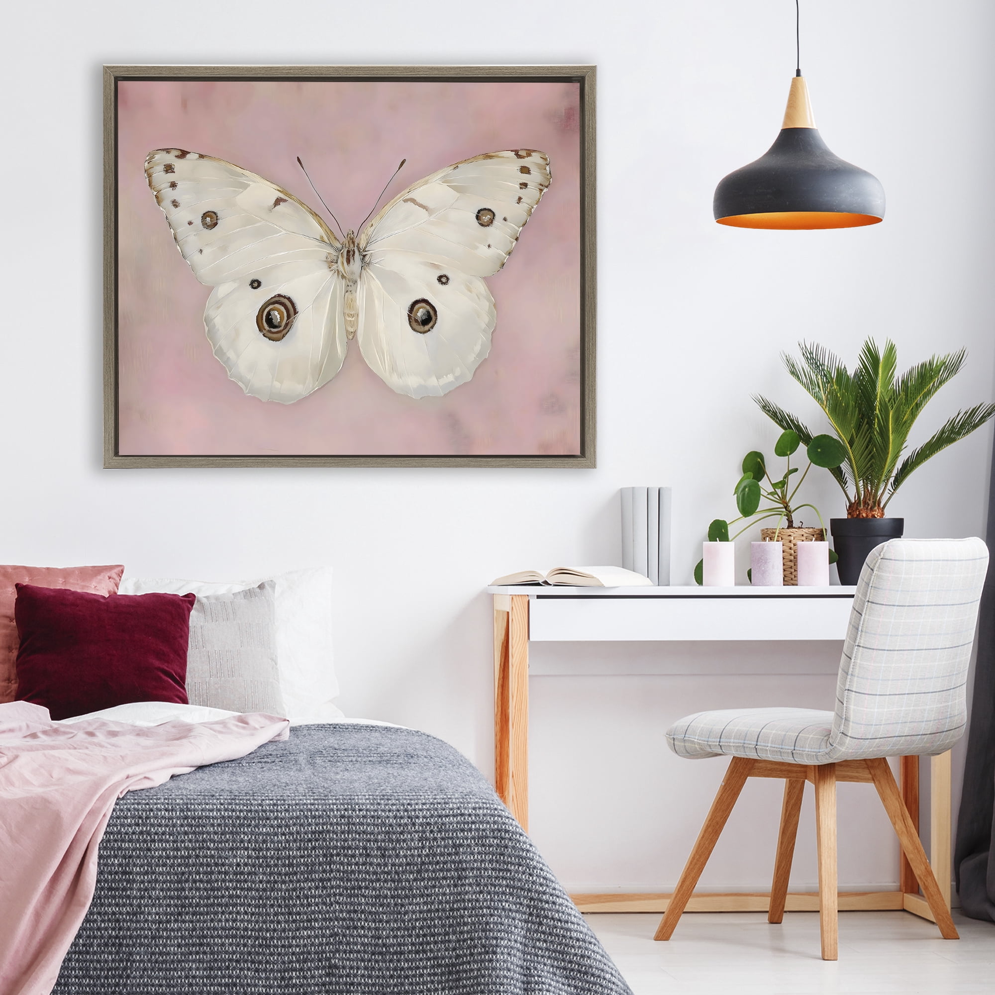 Stupell Industries Gossamer Butterfly on Blush Background Brown Framed Floater Canvas Wall Art, design by Arlington Prints