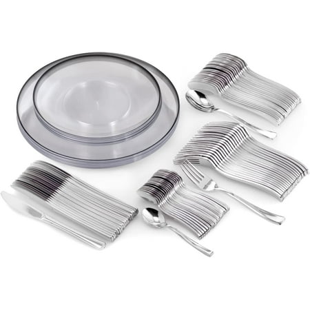 

240 Pack Disposable Plastic Plate Set With Cutlery For 40 Plastic Silverware Set Includes 40 Plastic Plate Plastic Dessert Plates Plastic Forks Plastic Spoons Plastic Knives Dessert Spoons