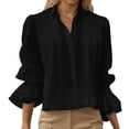 thumbnail image 3 of Women's Dressy Tops Spring Puff Long Sleeve Button Down Solid Color Fashion Shirts Work Business Blouses Lapel Collared, 3 of 5