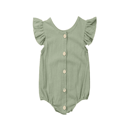 

Seyurigaoka Baby Girl Ruffled Flying Sleeve Bodysuit Solid Color Button Romper