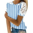 thumbnail image 1 of Camisas de Manga Corta para las Mujeres Impresión Cuello Redondo Suéter Encaje Camisa, Blusa de Verano Casual para las Mujeres, 1 of 5