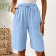 thumbnail image 5 of Endives Linen Shorts For Women Knee Length Tie High Waisted Elastic Casual Wide Leg Short Summer Pants Daily Wear, 5 of 8