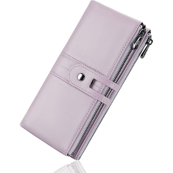 Wallet for Women Genuine Leather Card Holder Phone Checkbook Organizer Zipper Coin Purse