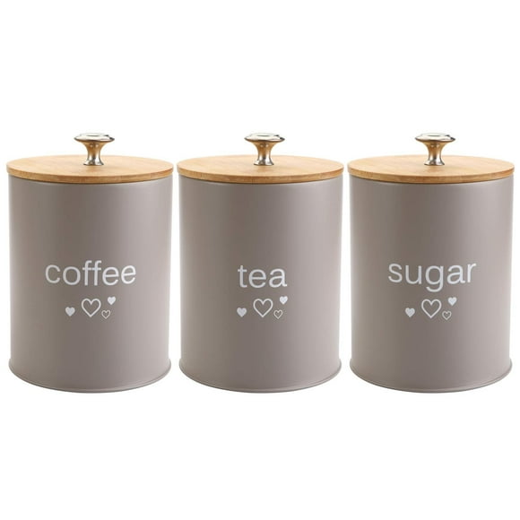 Fasmov Set of 3 Kitchen Canister Set, Coffee, Sugar, and Tea Storage Container Jars with Bamboo Lids for storing Sugar, Coffee and Tea, Gray