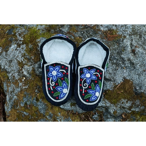 Moccasins Handmade beaded moccasins with Intricate bead-work | Genuine Leather | Blue