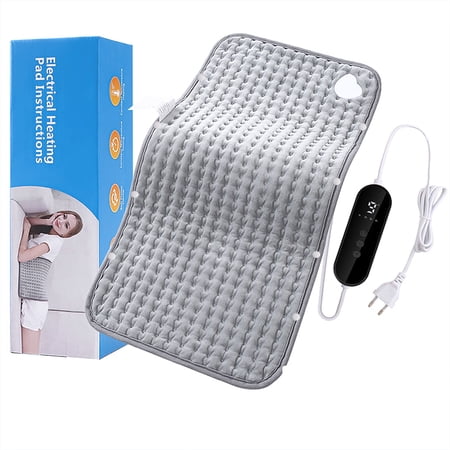 Electric Heating Pad for Period Cramps & Lower Back Pain - 24"x12" Size, 9 Customizable Heat Settings, Auto Shut-Off, Machine Washable for Targeted Relief, Gray