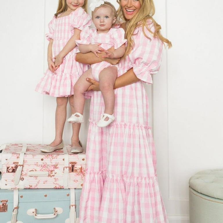 IBTOM CASTLE Mommy and Me Matching Dresses Floral Printed Ruffled Lantern  Sleeves A-Line Long Dress Mom Daughter Matching Outfits 11-12 Years Pink  Plaid - Walmart.com