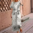 thumbnail image 2 of Women'S 2 Piece Linen Short Sleeve Set Crewneck Tops Wide Leg Pants Set Plus Size Summer Outfit White Rings S, 2 of 4
