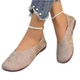 thumbnail image 4 of HTHLVMD Womens Soft Suede Ballet Flats, Closed Toe Slip-On Shoes, Flat Shoes for Women Slip On Comfortable Walking Ballerina Shoes Ladies Cute Ballet Flats Pumps Low Wedge Dolly Shoes, Beige 5.5, 4 of 4