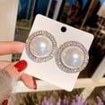 thumbnail image 6 of Luxury Silver Plated Big Round Pearl & Crystal Stud Earrings Wedding Fashion Jewelry Earrings, 6 of 9