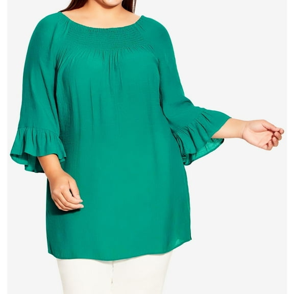 avenue Womens Trendy Tunic Blouse, Green, Plus Size, 26/28