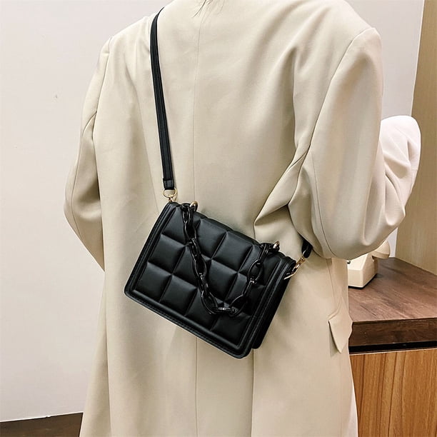Bolso Negro Pequeño Tejdo Bolso Hombro Correa Faux Cuero | Etsy