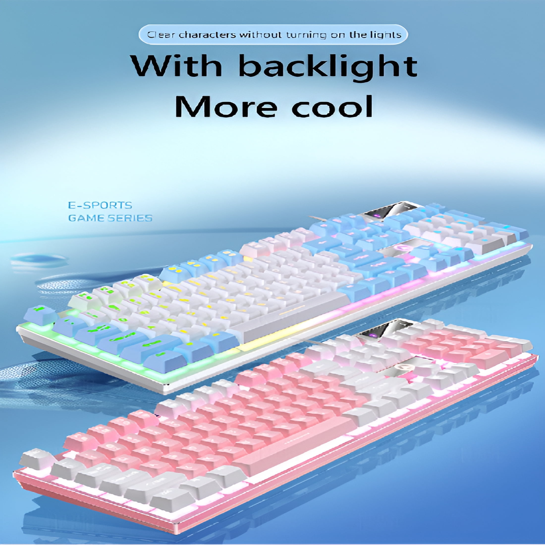 GJX 2026 New Gaming Keyboard,Ergonomic Mechanical Feel Usb Wired Keyboard,Slim Led Backlit Floating Design Spill-Resistant Abs Keycaps Rgb Media Controls,Blue