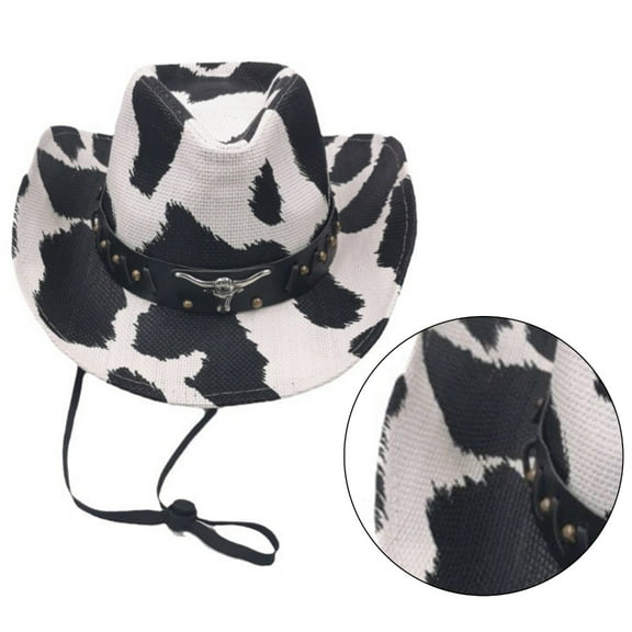 Cow Pattern Cowboy Hat Wear Resistant for Proms Banquets Party Ethnic Style Cowboy Hat for Teen Taking Photo