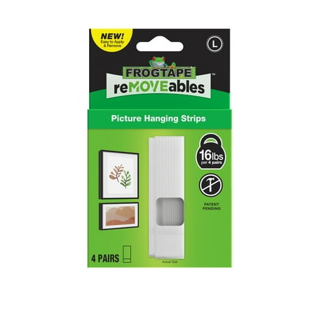 FrogTape reMOVEables Large White Picture Hanging Strips, 4 Pairs or 8 Mounting Strips Total