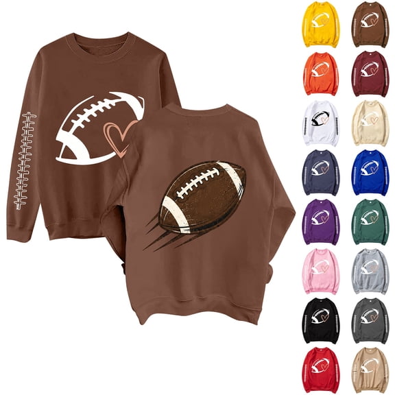 GZWYHT Football Sweatshirts for Women Fall Fashion Must Haves Cotton Sweatshirt Bride Sweatshirt Womens Sweatshirts No Hood Yoga Sweatshirt Baggy Sweatshirt Crew Neck Sweatshirts Women,Brown,S