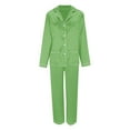 thumbnail image 3 of HNMKIU Christmas Family Pajamas Matching Sets Long Sleeve Silk Like Satin Sleepwear Pure Color Two Piece Set for Mom Green，Mom_XXL, 3 of 7