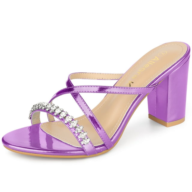 BLISSFUL STEP Sandales à Talon Bloc à Brides Croisées avec Strass pour Femme Violet (Taille 9)