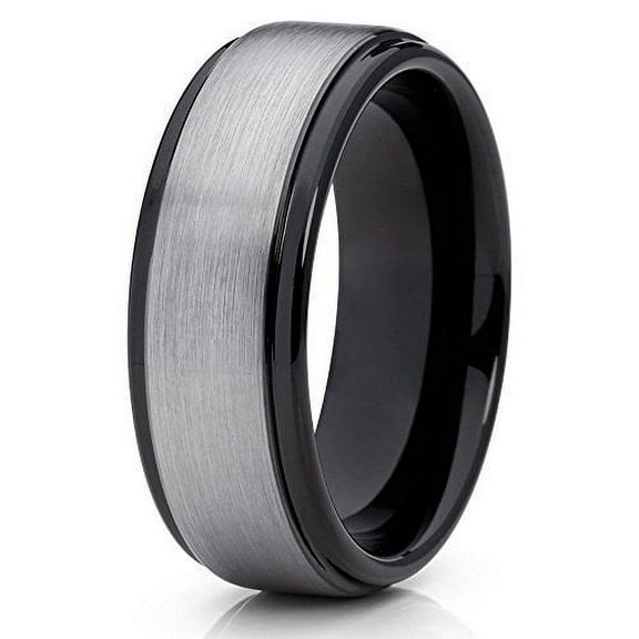 Silly Kings Jewelry Gray Tungsten Ring Brushed Black Tungsten Band 8mm Tungsten Ring Mens Tungsten (6)
